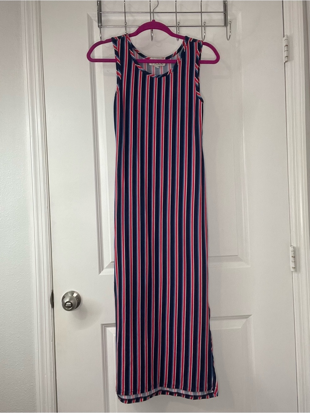 TMG Red, White & Blue Striped Sleeveless Midi Dress | Size Medium